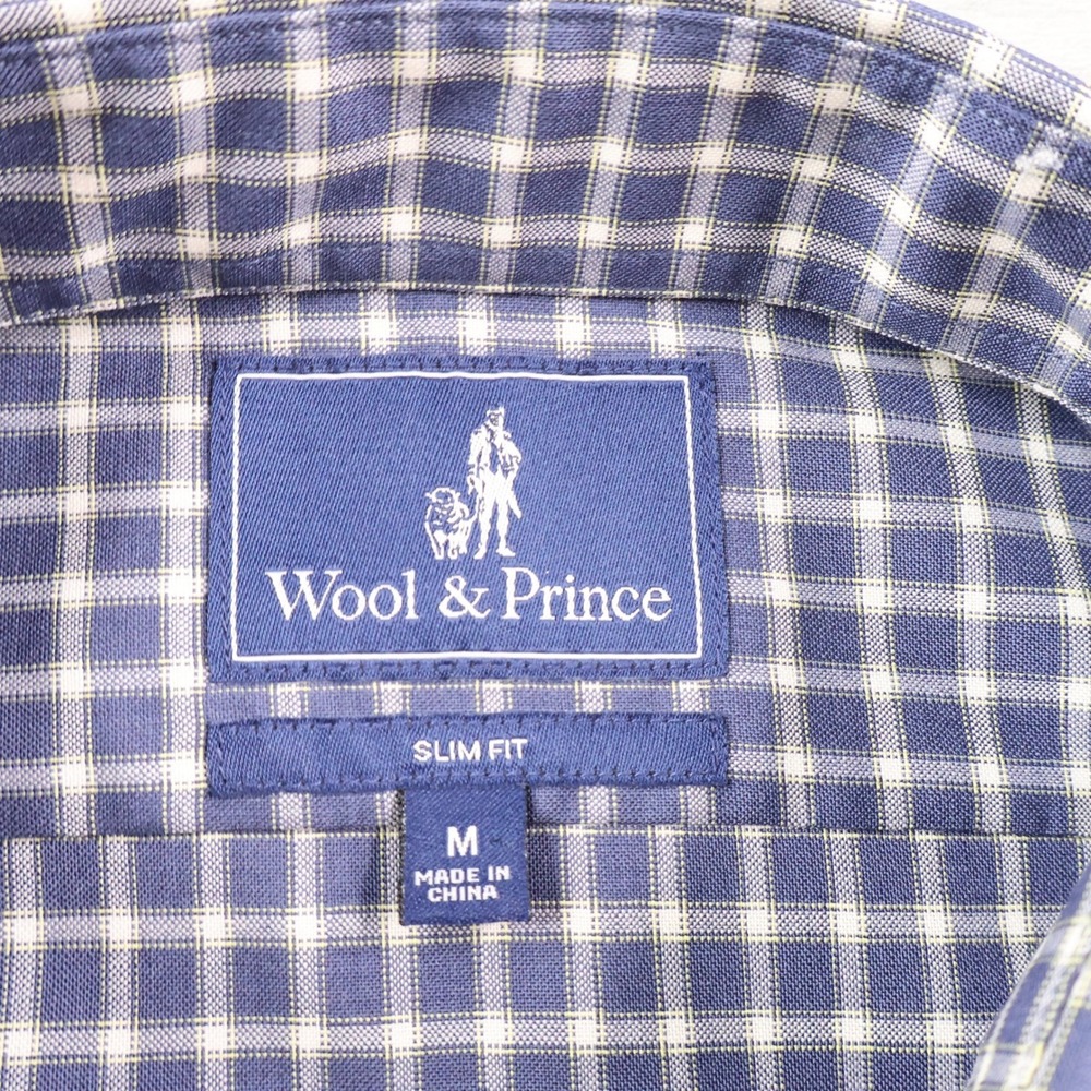 Wool & Prince Slim Merino Wool Gingham Shirt Men's M Blue White - Picture 3 of 11